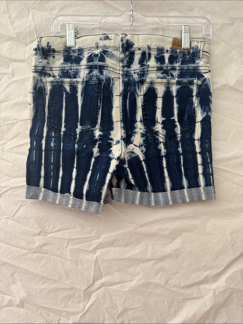 Jordache Navy and White Tie-Dye Button-Front Stretch Denim Shorts